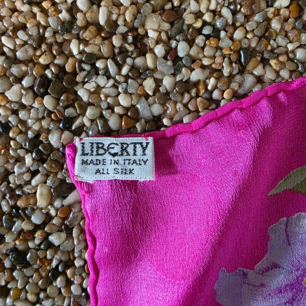 Liberty of London Vintage Silk Scarf Floral Botanical Pink Border Made in Italy
